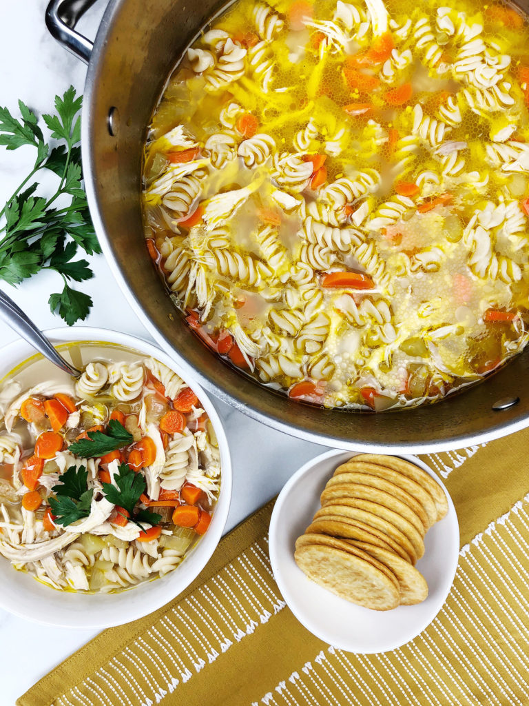 Healthy chicken noodle soup that is perfect for cold Midwest winters.