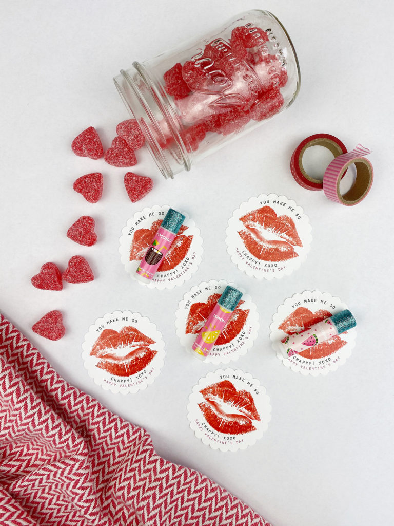 Seven FREE Valentine Printables - You make me so chappy, lips, chapstick