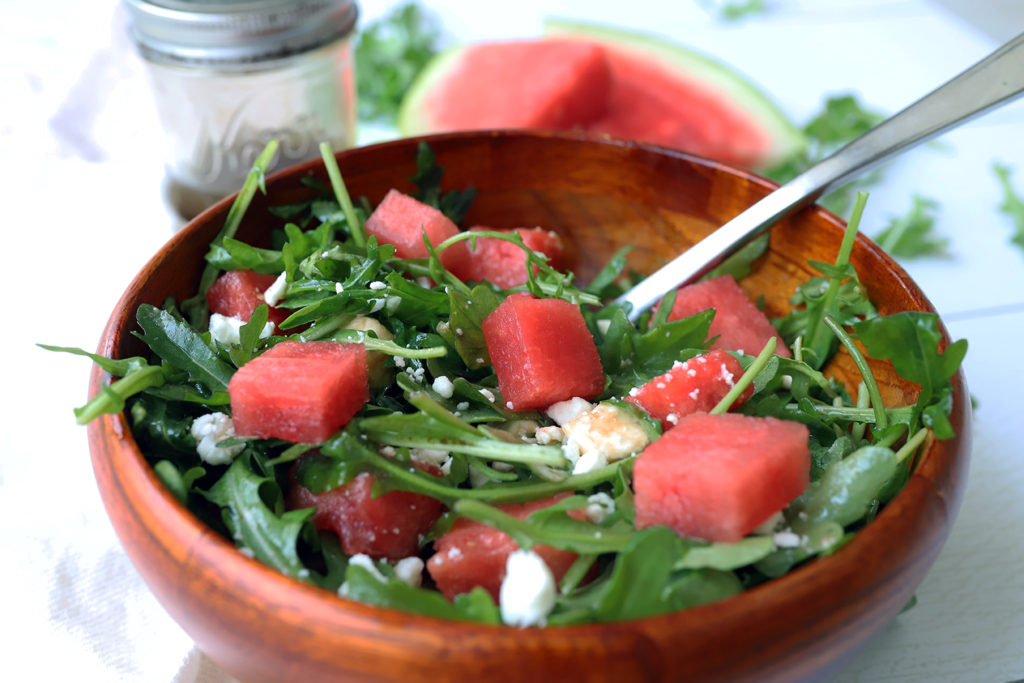 summer watermelon salad close up 
